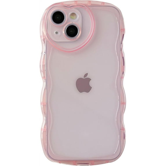Curly Wave Shape Love Heart Camera Lens Protection Clear Soft Compatible with iPhone Case (Pink,iPhone 14 Plus)