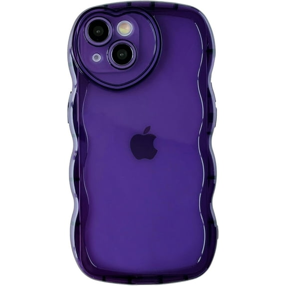 Curly Wave Shape Love Heart Camera Lens Protection Clear Soft Compatible with iPhone Case (Purple,iPhone 14 Pro)