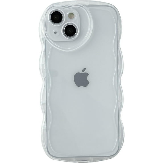 Curly Wave Shape Love Heart Camera Lens Protection Clear Soft Compatible with iPhone Case (White,iPhone 14 Plus)