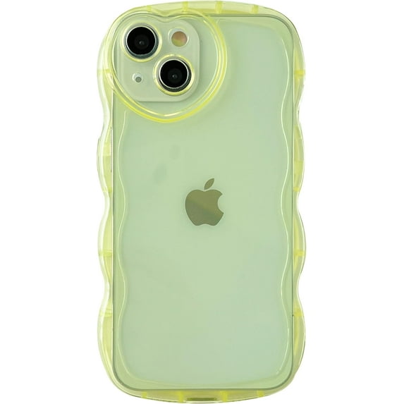 Curly Wave Shape Love Heart Camera Lens Protection Clear Soft Compatible with iPhone Case (Yellow,iPhone 14)