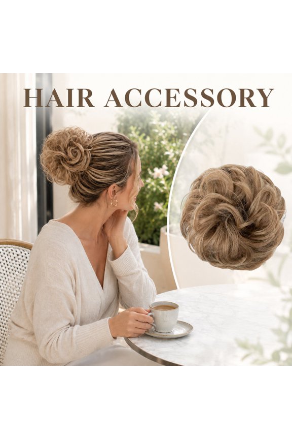 Curly Wavy Bun Hairpiece, 8 Inch Diameter Volumizing Messy Scrunchie, No Glue Looking Thick Donut, Lightweight Soft Heat Resistant Accessory, Easy Styling Updo Piece for Bridal