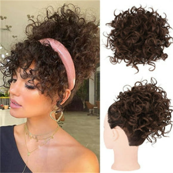 Curly Wig Human Hair Elastic Drawstring Loose Short Curly Bun High Temperature Silk Curly Hair Bag With Drawstring Fluffy And Messy Hair Bag Elastic Ponytail Rope For Curly Hair