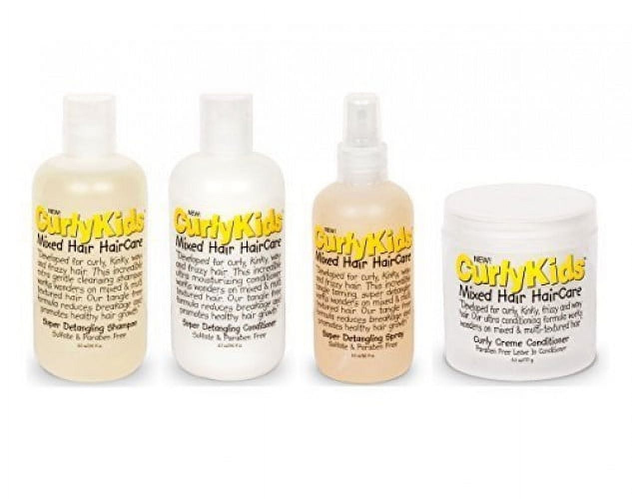 CURLY KIDS CurlyKids Mixed Hair HairCare Set Super Detangling Shampoo 8.0 Ounce, Conditioner 8.0 Ounce, Spray 6.0 Ounce, Curly Crme Conditioner 6.0 Ounce - 4-Pack