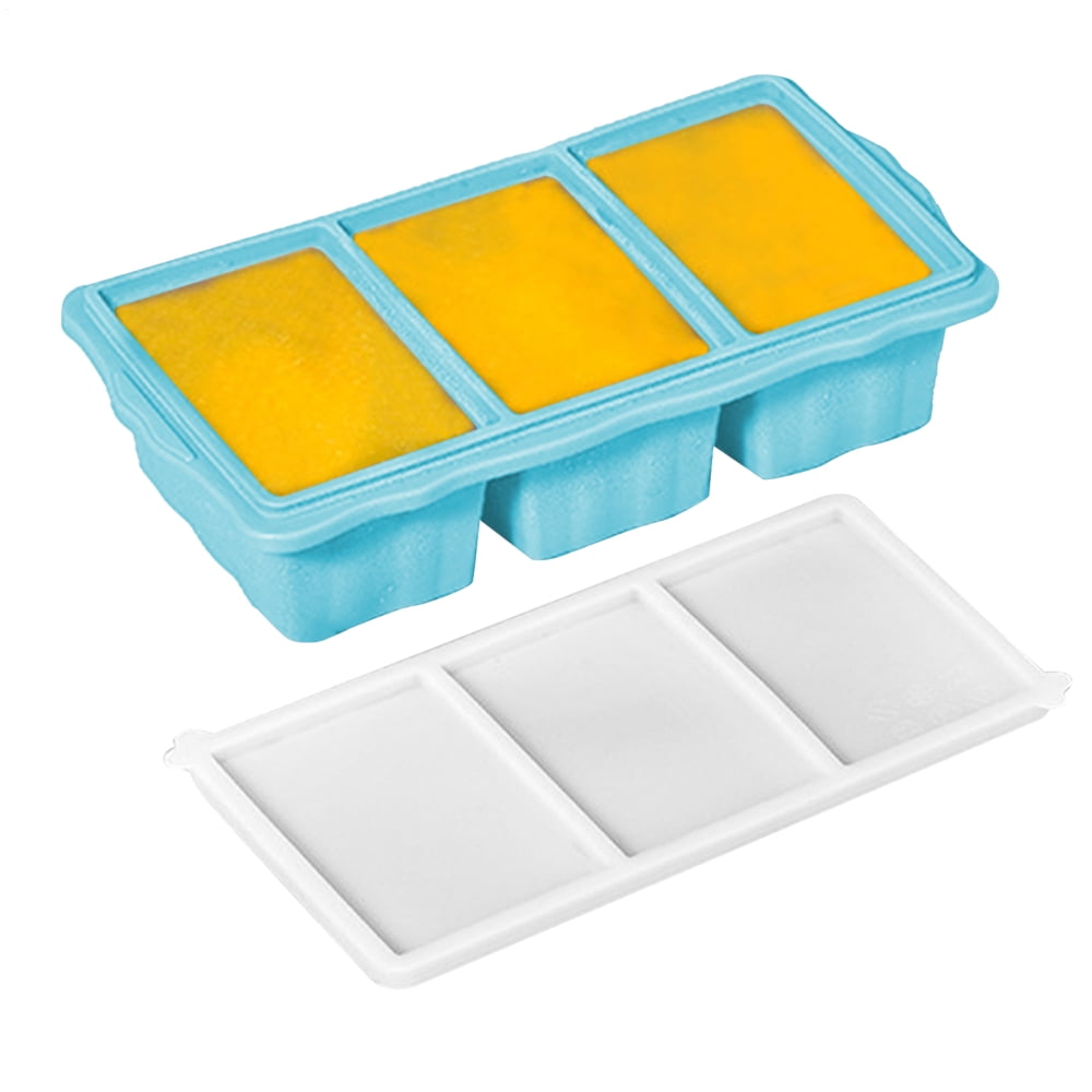 Curpgiee Ice Block Mold 3 Cubes Silicone Freezer Tray with Lid Flexible ...