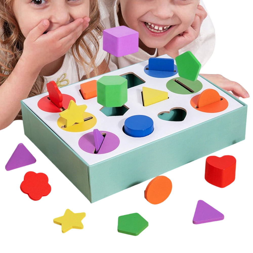 Curpgiee Toddler Shape Sorter Color & Shape Matching Game Wooden ...