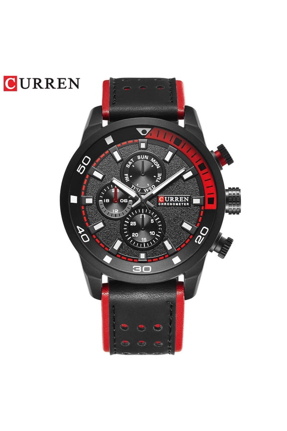 Curren 8250 Black Large Dial Fashion Men's Watch Three-Eye Waterproof Quartz Watch
