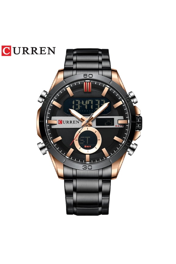 Curren 8384 Electronic Watch Men's Double Inserts Watch Steel Band Quartz Watch Men