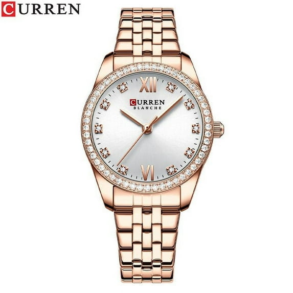 Curren Classic Simple Stainless Steel Quartz Watches For Women Rose Dial With Rhinestone Charming Wristwatches - Quartz Wristwatches