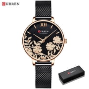 Curren Elegant Woman Watches Beautiful Flower Dial Quartz Wristwatches With Stainless Steel Band Casual Female Clock - Quartz Wristwatches