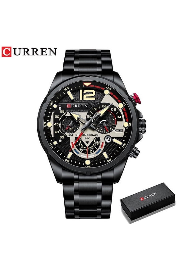 Curren Fashion Quartz Watches Men Casual Sport Wristwatch With Stainless Steel Chronograph Dial Clock With Luminous - Quartz Wristwatches