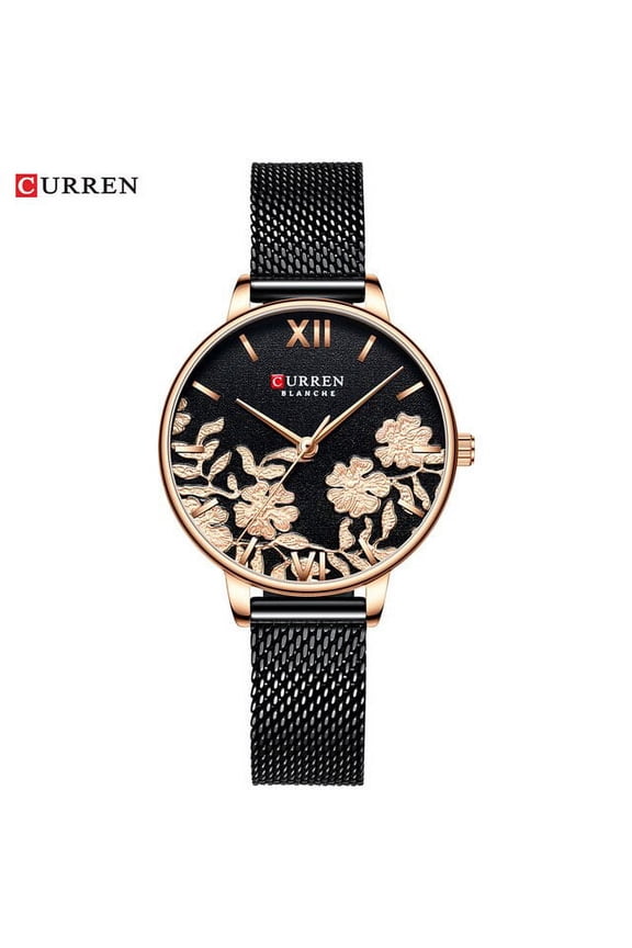 Curren Fashion Watch Women Stainless Steel Mesh Band Charming Wrist Casual Quartz Wristwatches With Flower - Quartz Wristwatches