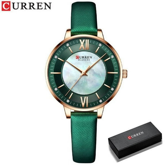 Curren Ladies Watches Green Quartz Wrist Women Luxury Branded Clock Elegant Charming Leather Wristwatches 2021 - Quartz Wristwatches