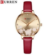 Curren Luxury Brand Women's Watches With Rhinestone And Flower Dial Quartz Leather Strap Charm Wristwatches For Ladies - Quartz Wristwatches