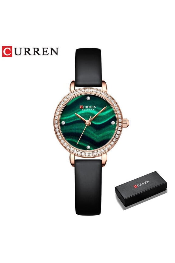 Curren Luxury Branded Rhinestone Quartz Wristwatches Womens Charming Wrist With Thin Watch Leahter Clock Female - Quartz Wristwatches