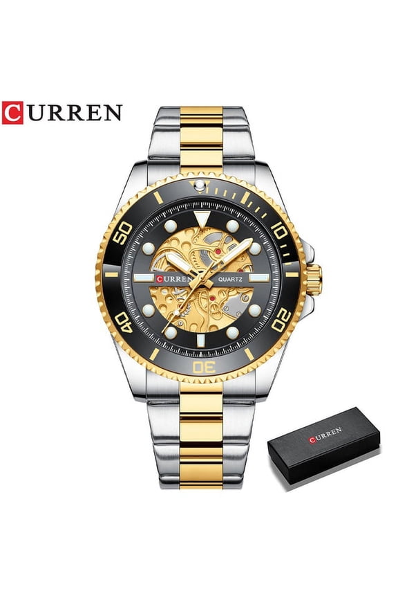 Curren Luxury Gold Stainless Steel Band Watches Lumious Quartz Wristwatches For Men Casual Bussiness Clock Male 8412 - Quartz Wristwatches