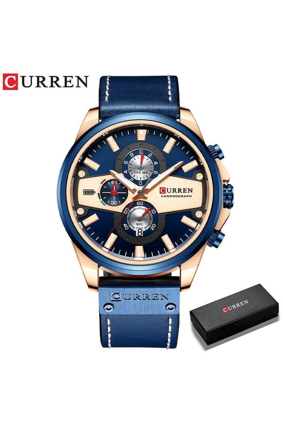 Curren Man Watches Fashion Casual Quartz Sporty Wristwatches Blue Clock Male Chronograph Leather Watch - Quartz Wristwatches