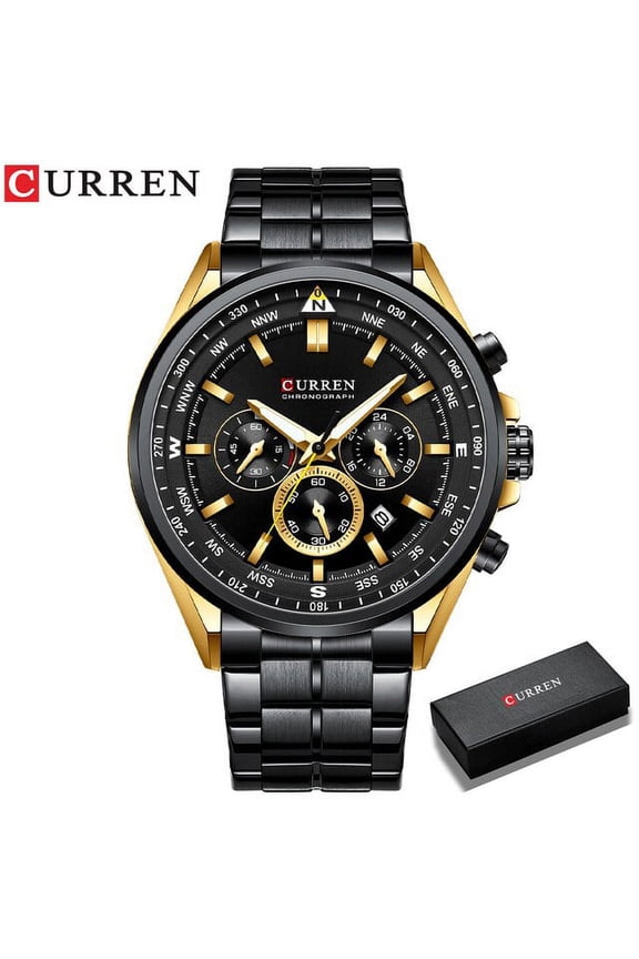 Curren Men's Luxury Watches Fashion Sporty Wristwatches Male Chronograph Quartz Stainless Steel Clock With Luminous Hands - Quartz Wristwatches