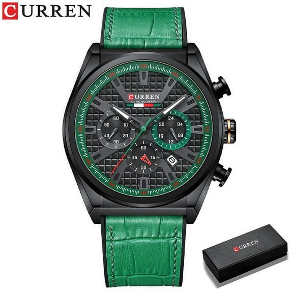 Curren Men's Wrist Watches Classic Sports Chronograph Dials Quartz Leather Wristwatches For Male 2021 Green Clock - Quartz Wristwatches