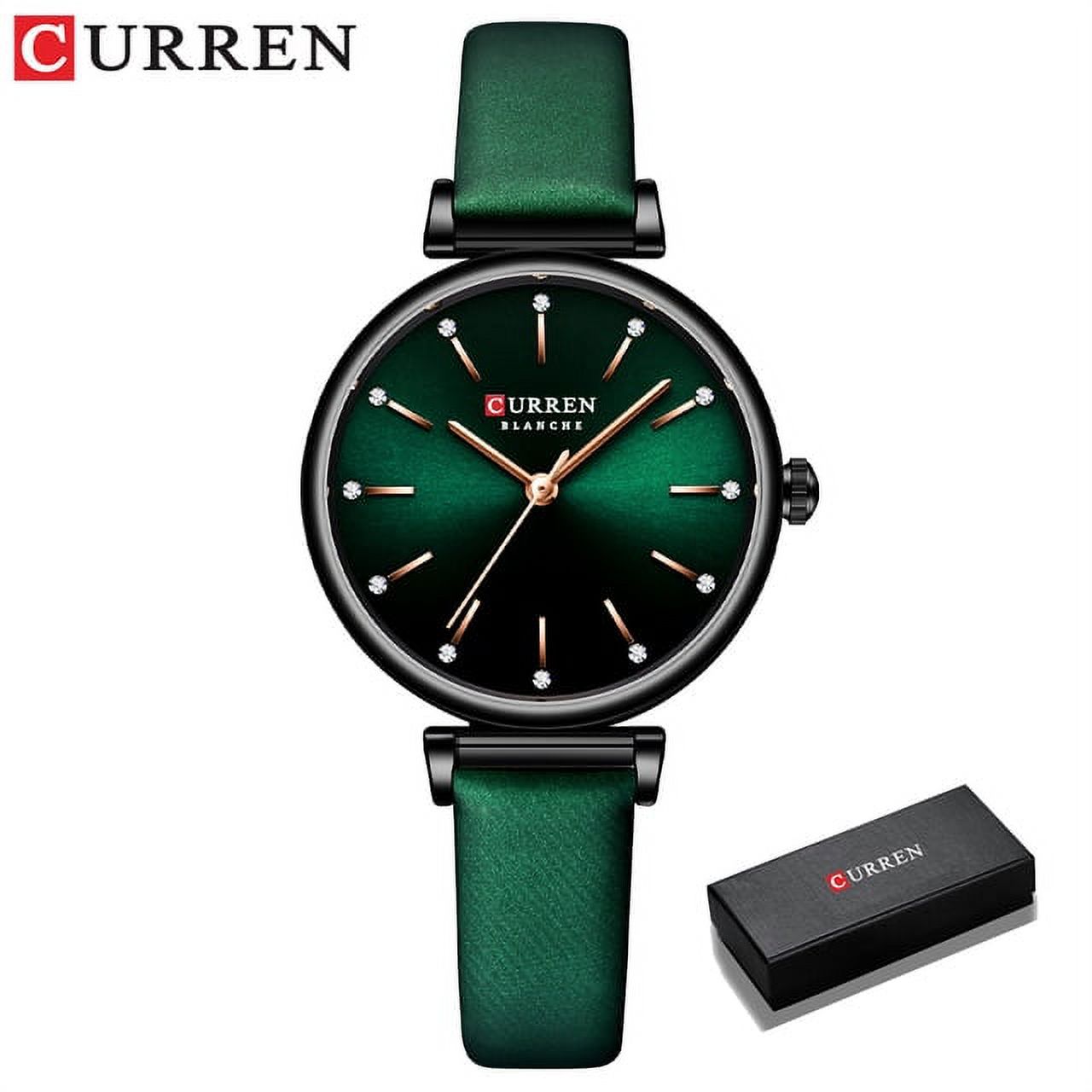 Emerald Green Rhinestone Luxury Women’s Quartz Watch Emerald brilliance meets timeless elegance. A flowing chain  main image 3