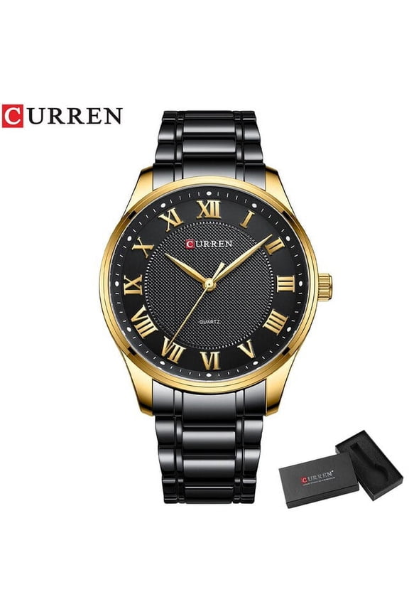 Curren New Simple Business Watch For Man With Stainless Steel Band Casual Quartz Wristwatches For Men Clock Gold Black - Quartz Wristwatches