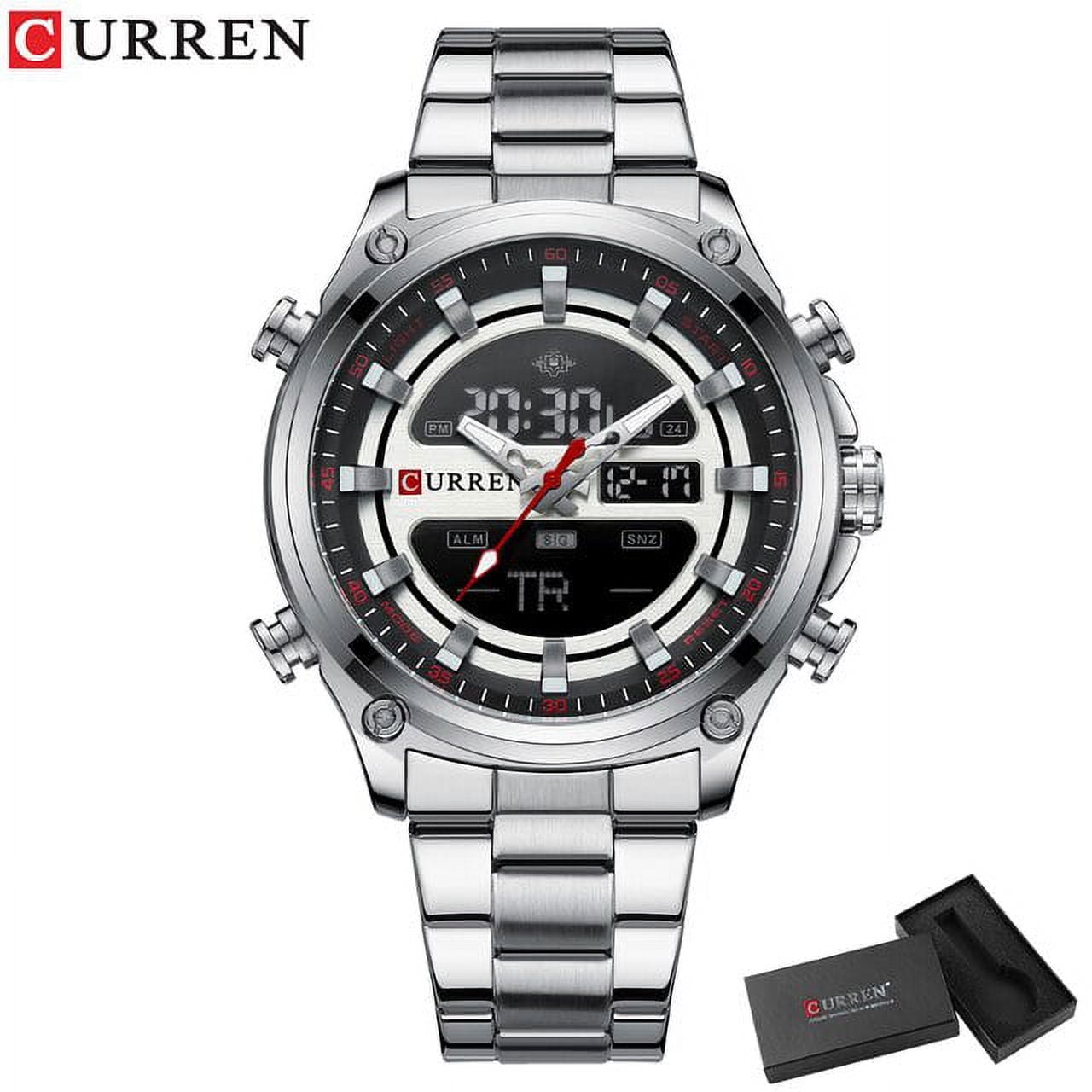 Curren Sport Quartz Digital Watches For Men Led Luminous Multifunction Stainless Steel Wristwatches Dual Display Clock Male - Quartz Wristwatches