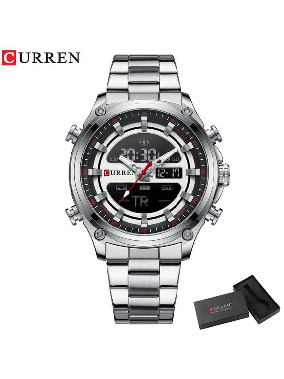Curren Sport Quartz Digital Watches For Men Led Luminous Multifunction Stainless Steel Wristwatches Dual Display Clock Male - Quartz Wristwatches