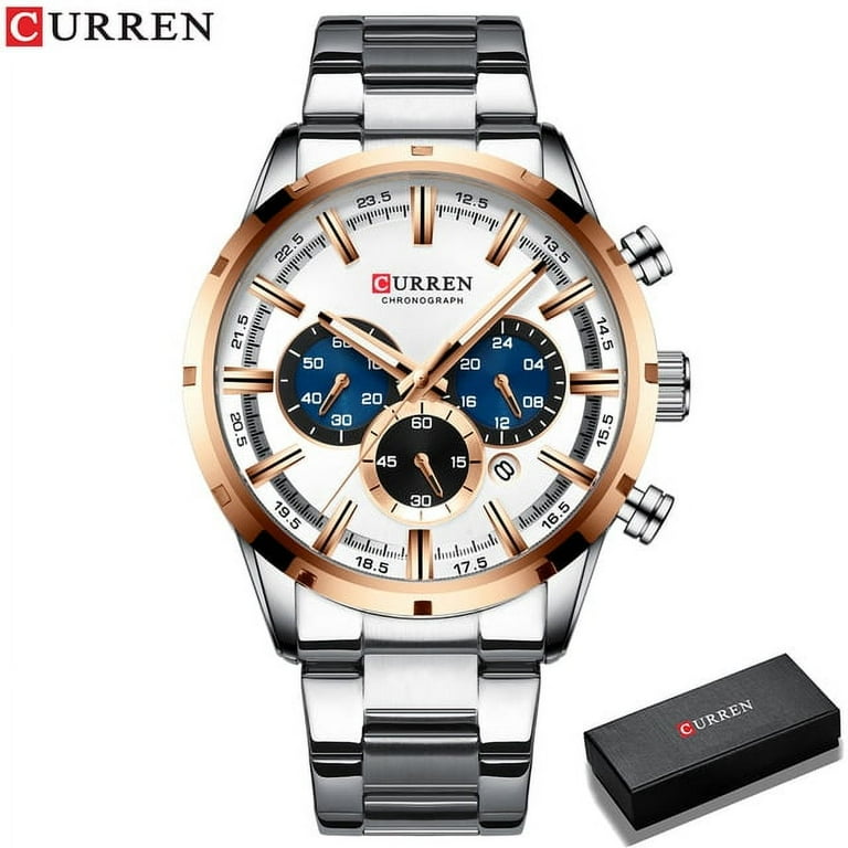 Curren Top Brand Military Quartz Watches Silver Blue Mens 