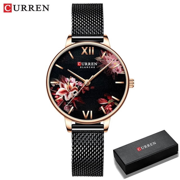 Curren Women Quartz Watches Elegant Charming Wristwatch For Ladies Stianless Steel Mesh Band Flower Clock Female - Quartz Wristwatches