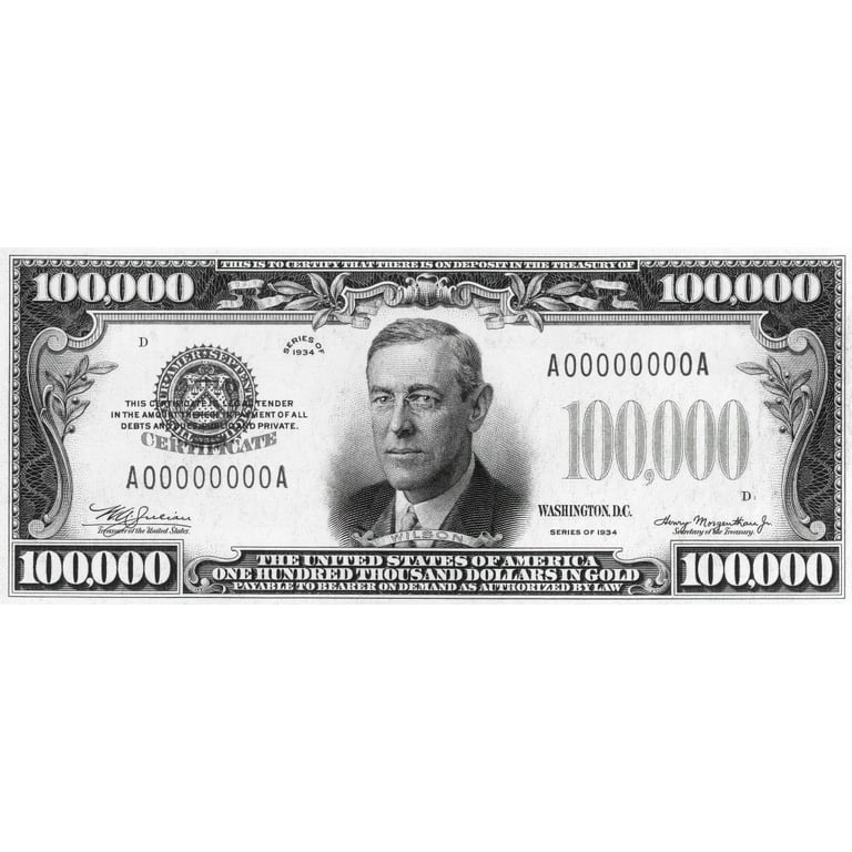 1934 One Thousand Dollar Bill Painting by Historic Image - Fine