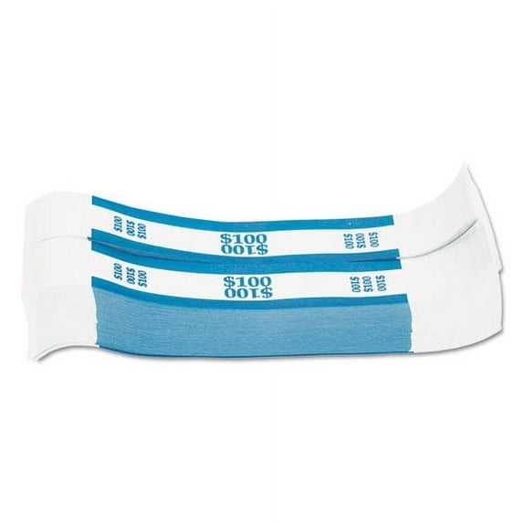 Currency Straps, Blue, $100 In Dollar Bills, 1000 Bands/pack | Bundle of 10 Packs