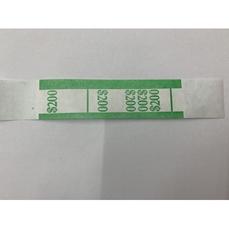 Currency Straps - Self Sealing Money Bands, $200-Green, 100 pack, by NF String