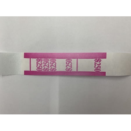 Currency Straps - Self Sealing Money Bands, $250-Pink, 100 pack, by NF String