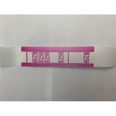 Currency Straps - Self Sealing Money Bands, $250-Pink, 500 pack, by NF String