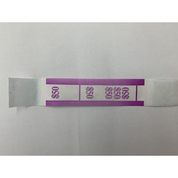 Currency Straps - Self Sealing Money Bands, $50-Purple, 100 pack, by NF String