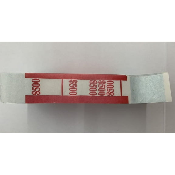 Currency Straps - Self Sealing Money Bands, $500-Red, 100 pack, by NF String