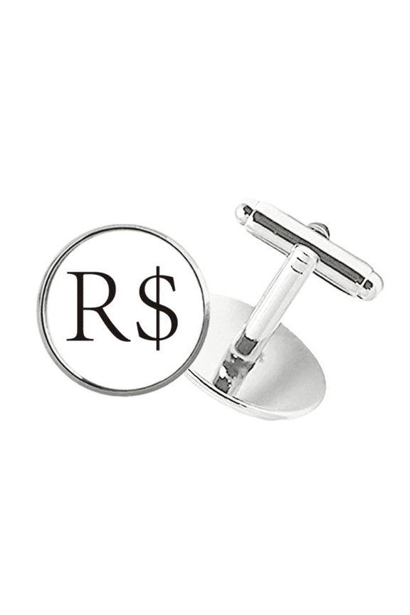 Currency Symbol Brazilian Real Round Button Cuff Clip Stud Cufflinks