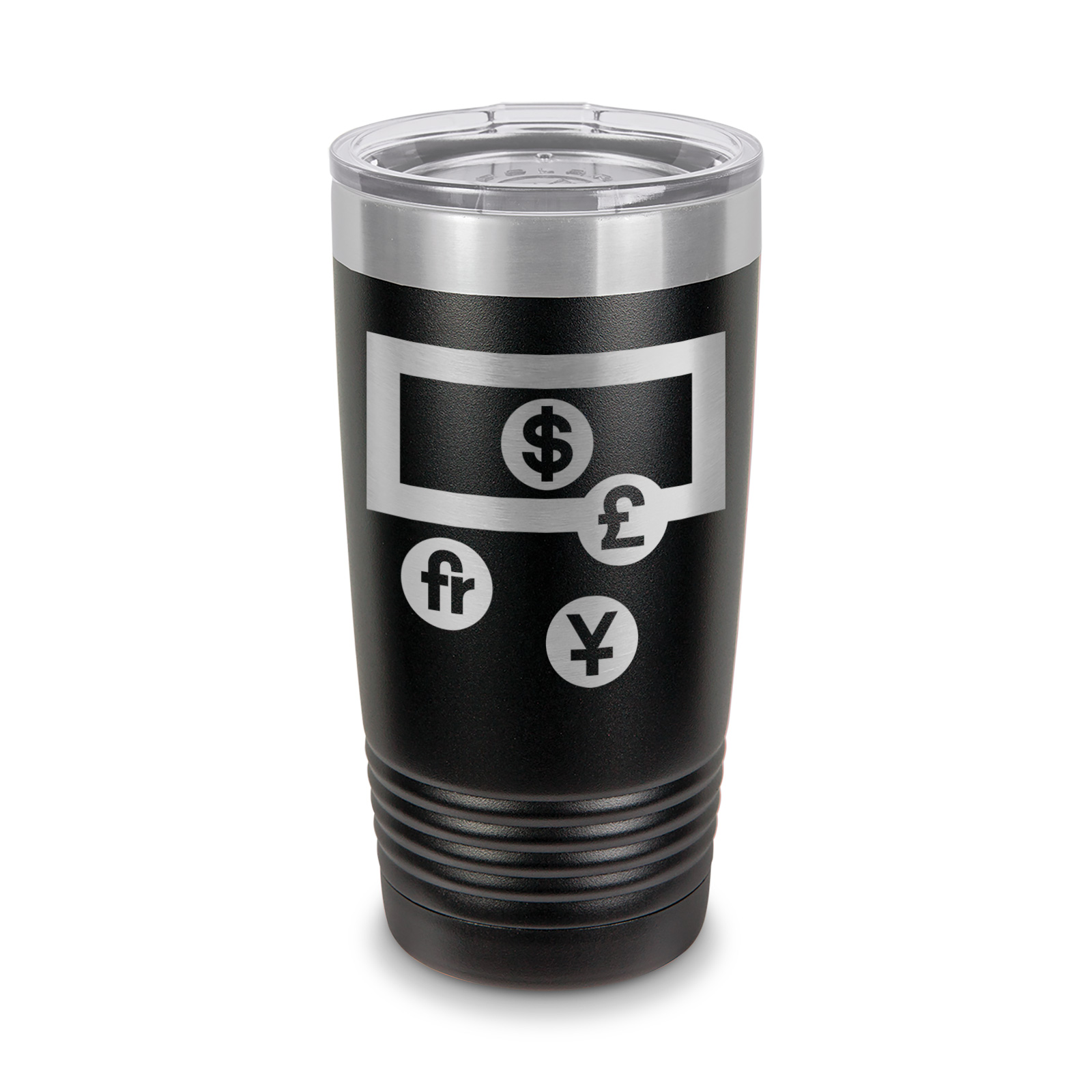 Currency Tumbler 20 oz Laser Engraved w/ Clear Lid Stainless Steel