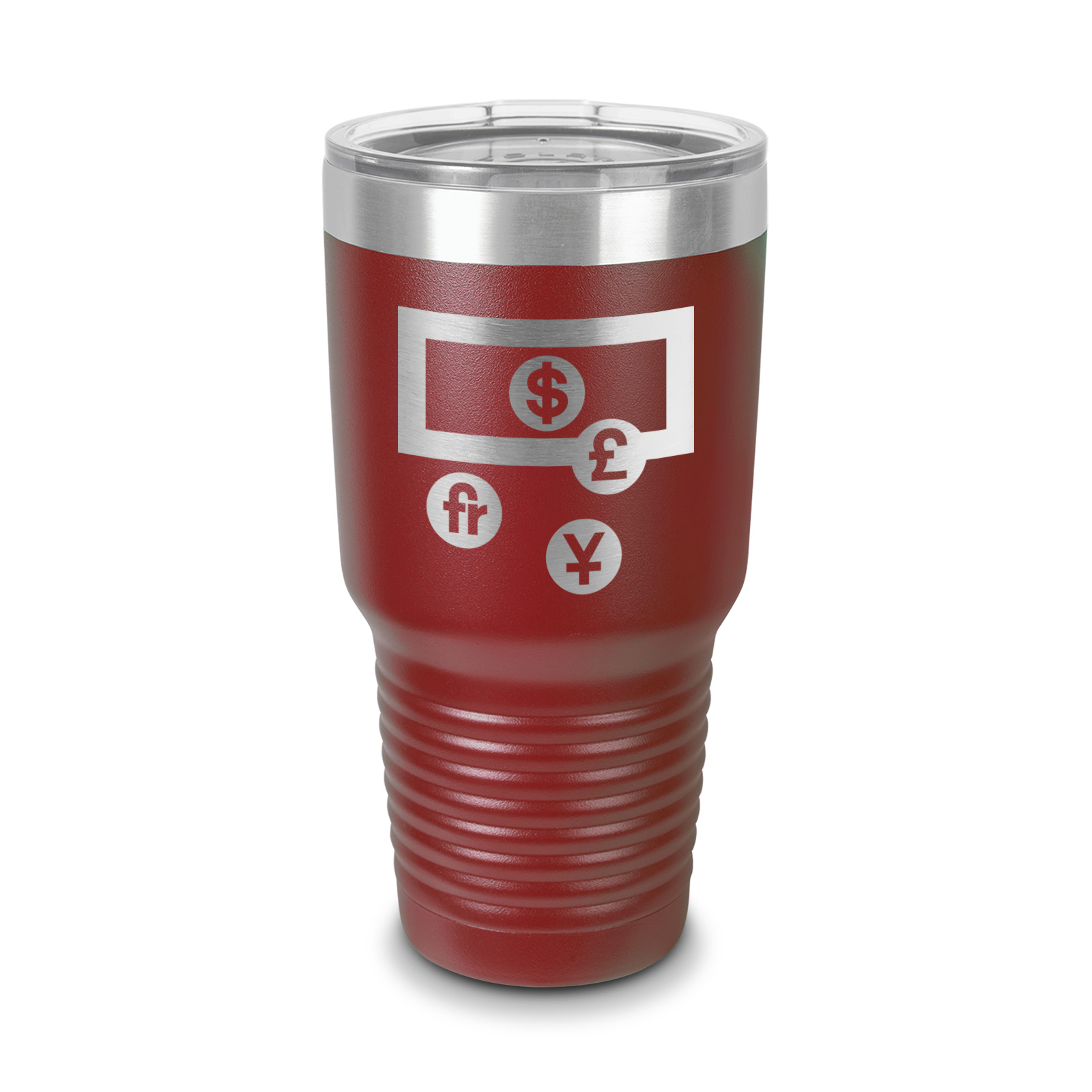 Currency Tumbler 30 oz Laser Engraved w/ Clear Lid Stainless Steel