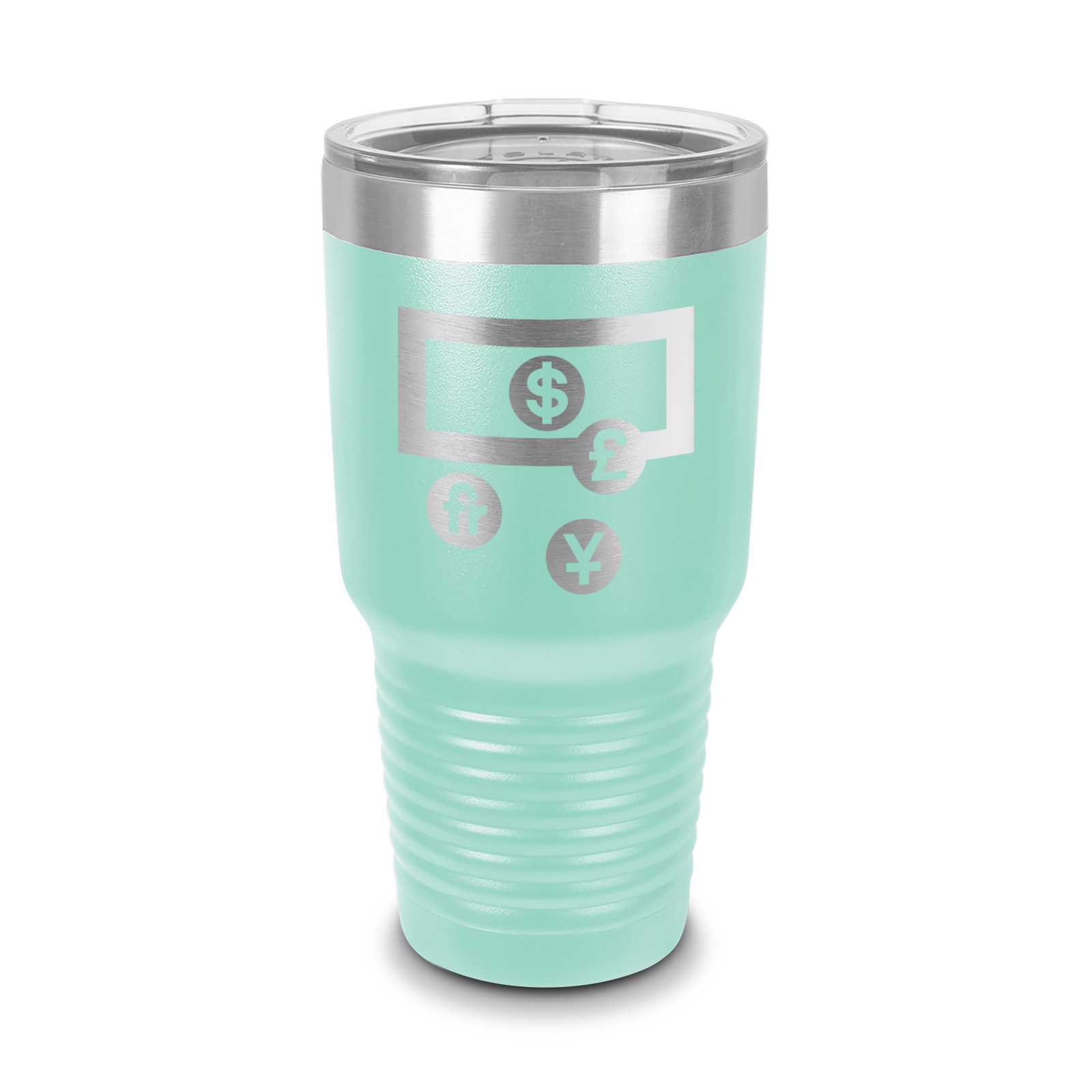 Currency Tumbler 30 oz Laser Engraved w/ Clear Lid Stainless Steel