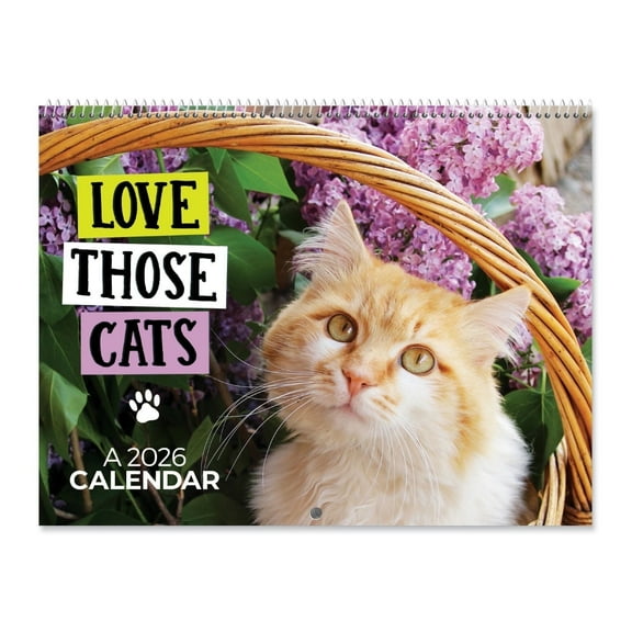 Current 2026 Love Those Cats 12 x 9-inch Wall Calendar, Bookstore-Quality, Spiral-Bound