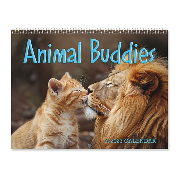 Current 2027 Animal Buddies Wall Calendar, 12-Inch x 9-Inch Size Closed, 18-Inch Size Open, Large Bookstore-Quality, Spiral-Bound Hanging Monthly Wall Calendars for Kitchen & Office