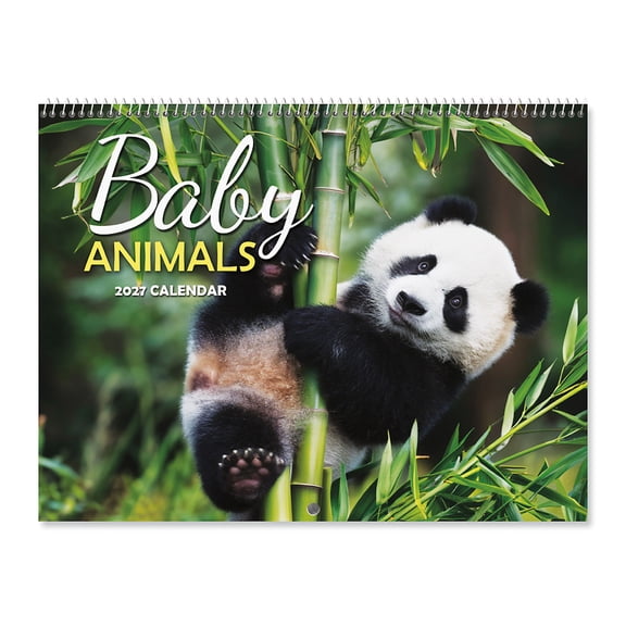 Current 2027 Baby Animals Wall Calendar, 12-Inch x 9-Inch Size Closed, 18-Inch Size Open, Large Bookstore-Quality, Spiral-Bound Hanging Monthly Wall Calendars for Kitchen & Office
