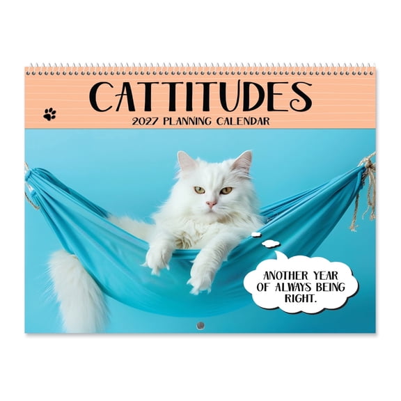 Current 2027 CATitudes Big Grid Wall Calendar, 12-Inch x 9-Inch Size Closed, 18-Inch Size Open, Large Bookstore-Quality, Spiral-Bound Hanging Monthly Calendars for Kitchen & Office, by Current