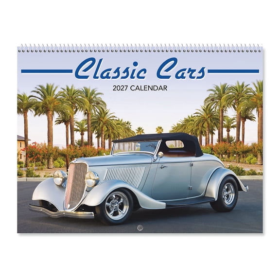 Current 2027 Classic Cars Wall Calendar, 12-Inch x 9-Inch Size Closed, 18-Inch Size Open, Large Bookstore-Quality, Spiral-Bound Hanging Monthly Wall Calendars for Kitchen & Office