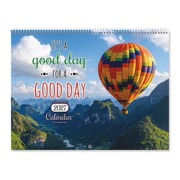 Current 2027 Good Day Quotes Wall Calendar, 12-Inch x 9-Inch Size Closed, 18-Inch Size Open, Large Bookstore-Quality, Spiral-Bound Hanging Monthly Wall Calendars for Kitchen & Office