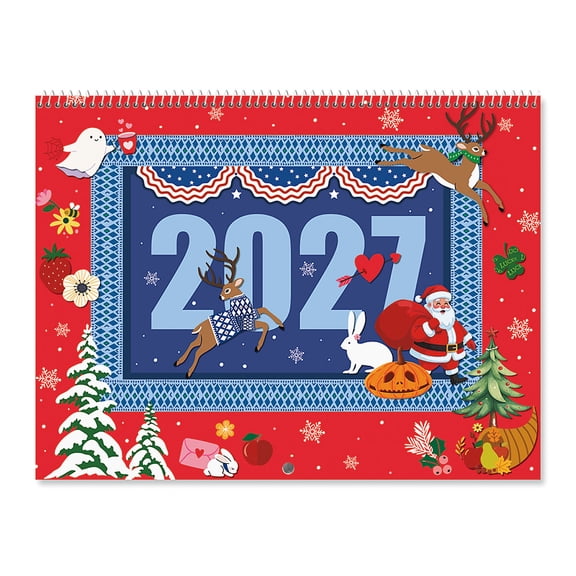 Current 2027 Graphic Small Photo-Insert Wall Calendar, 8-3/4" x 7" Closed, 14" Size Open, Photo Slide-In DIY, Bookstore-Quality, Spiral-Bound Hanging Monthly Calendars for Kitchen & Office