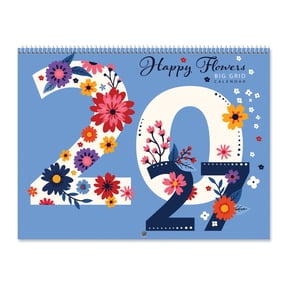 Current 2027 Happy Flowers Big Grid Wall Calendar, 12-Inch x 9-Inch Size Closed, 18-Inch Size Open, Large Bookstore-Quality, Spiral-Bound Hanging Monthly Calendars for Kitchen & Office, by Current