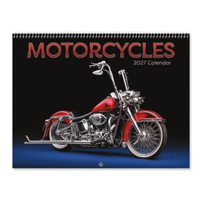 Current 2027 Motorcycle Calendar,  12-Inch x 9-Inch Size Closed, 18-Inch Size Open, Large Bookstore-Quality, Spiral-Bound Hanging Monthly Wall Calendars for Kitchen & Office