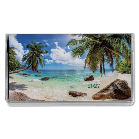 Current 2027 Paradise Tropical Planner Pocket Calendar & Memo Pad, 3.5-Inch x 6.5-Inch Size Closed, Bookstore-Quality Monthly Floral Purse Calendars With 30 Note Pages for Kitchen & Office