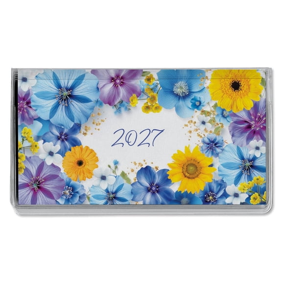 Current 2027 Pressed Flowers Planner Pocket Calendar & Memo Pad, 3.5-Inch x 6.5-Inch Size Closed, Bookstore-Quality Monthly Floral Purse Calendars With 30 Note Pages for Kitchen & Office